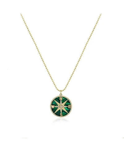 The Lovery Malachite Cz Compass Necklace 14K Gold Plated