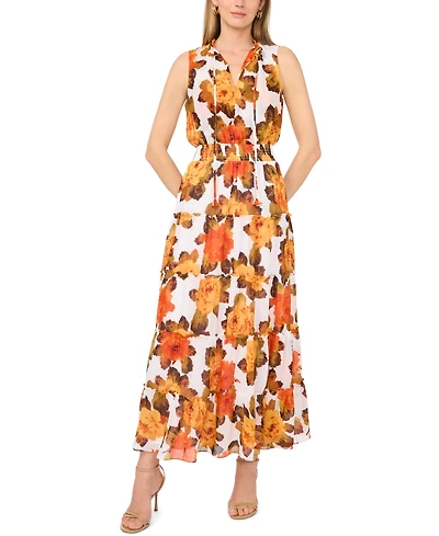 1.state Women's V-Neck Smocked Waist Tiered Maxi Dress