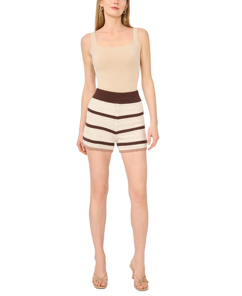 1.state Women's Mesh Stripe Encased Elastic Waistband Shorts