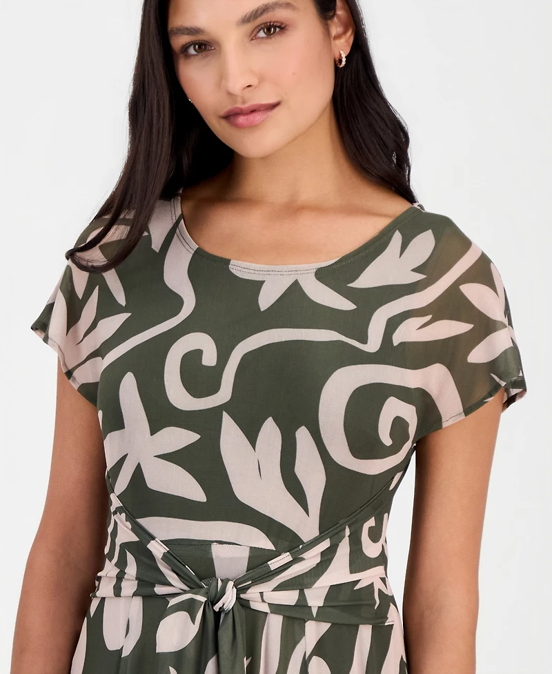 Robbie Bee Women's Printed Tie-Front Dolman-Sleeve Dress