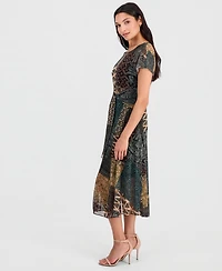 Robbie Bee Women's Printed Tie-Front Midi Dress