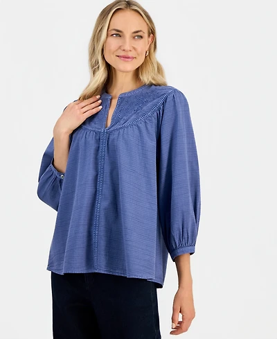Style & Co Women's Cotton Embroidered Blouse, Macy's Exclusive