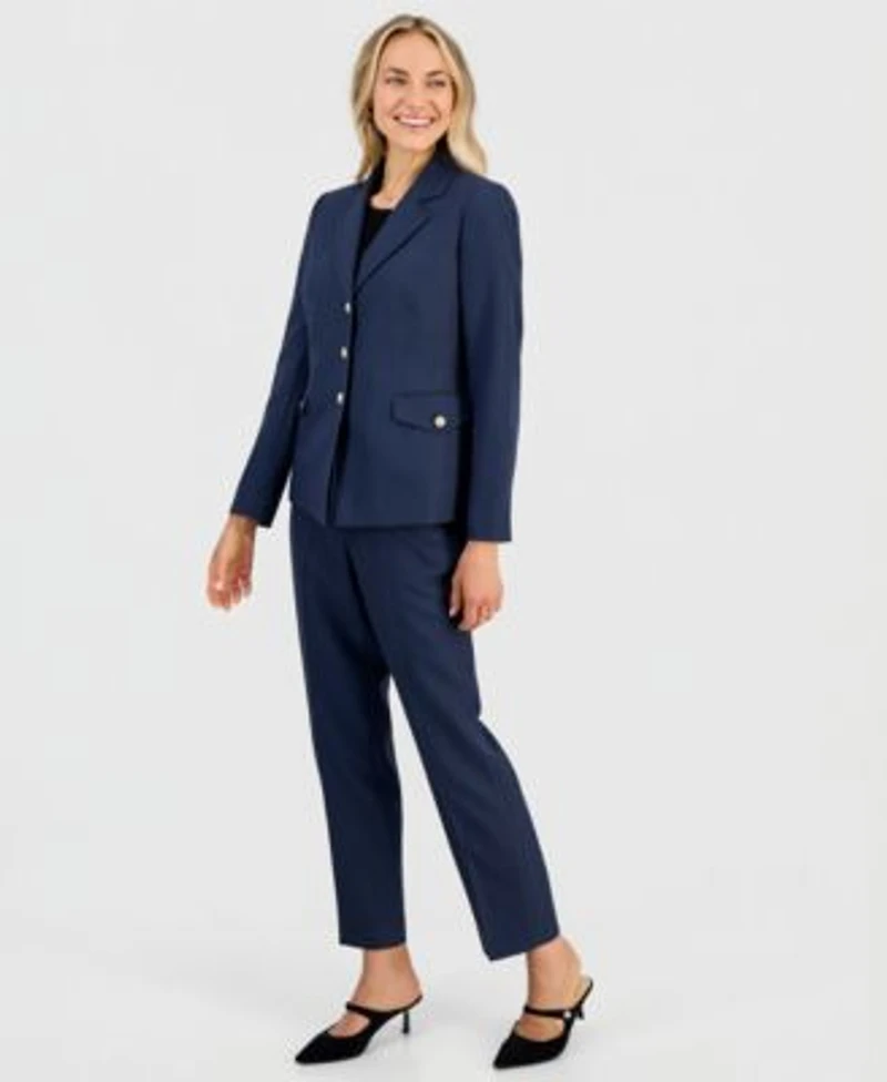 Kasper Womens Mini Check Print Long Sleeve Jacket Mid Rise Ankle Pants