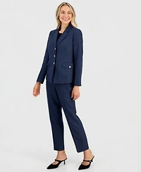Kasper Womens Mini Check Print Long Sleeve Jacket Mid Rise Ankle Pants