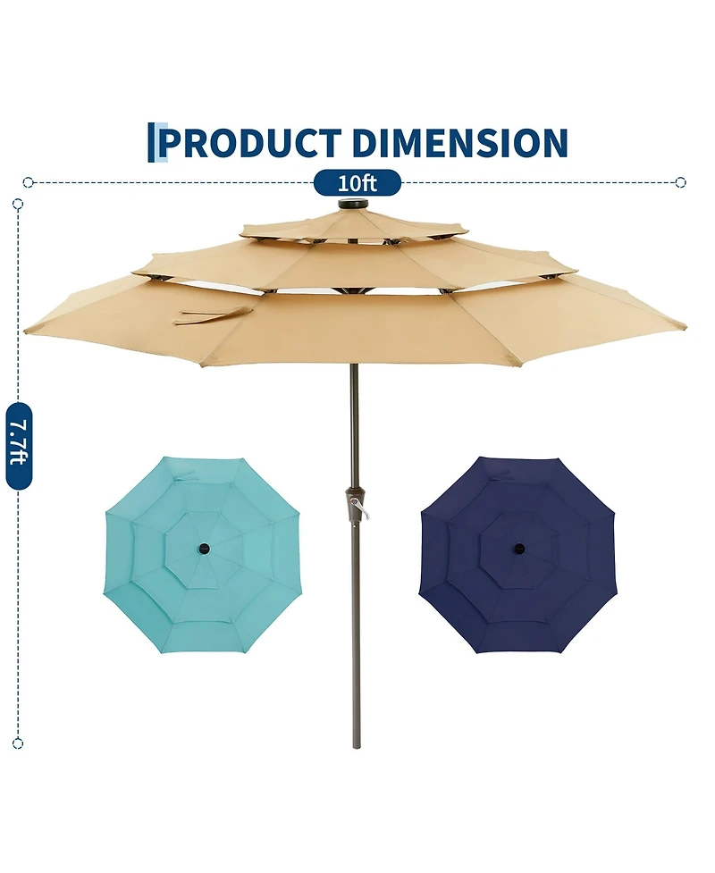 homfan 9ft Patio Umbrella with 24 Led Lights, Vented Canopy, Crank & Tilt System, 8-Rib Design for Backyard, Garden, Deck Poolside