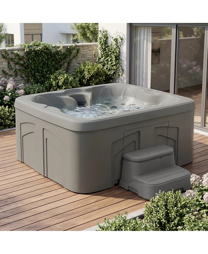 LifeSmart LS100 Taupe 4 Person Plug and Play Square Hot Tub Spa with Black Cover