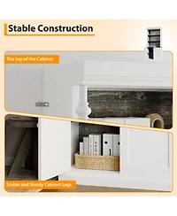 homfan Led Display Storage Cabinet with Touch-Control Lighting, Adjust Shelves and Protective Doors - Durable Iron Frame Pantry or Coffee Bar Orgzr