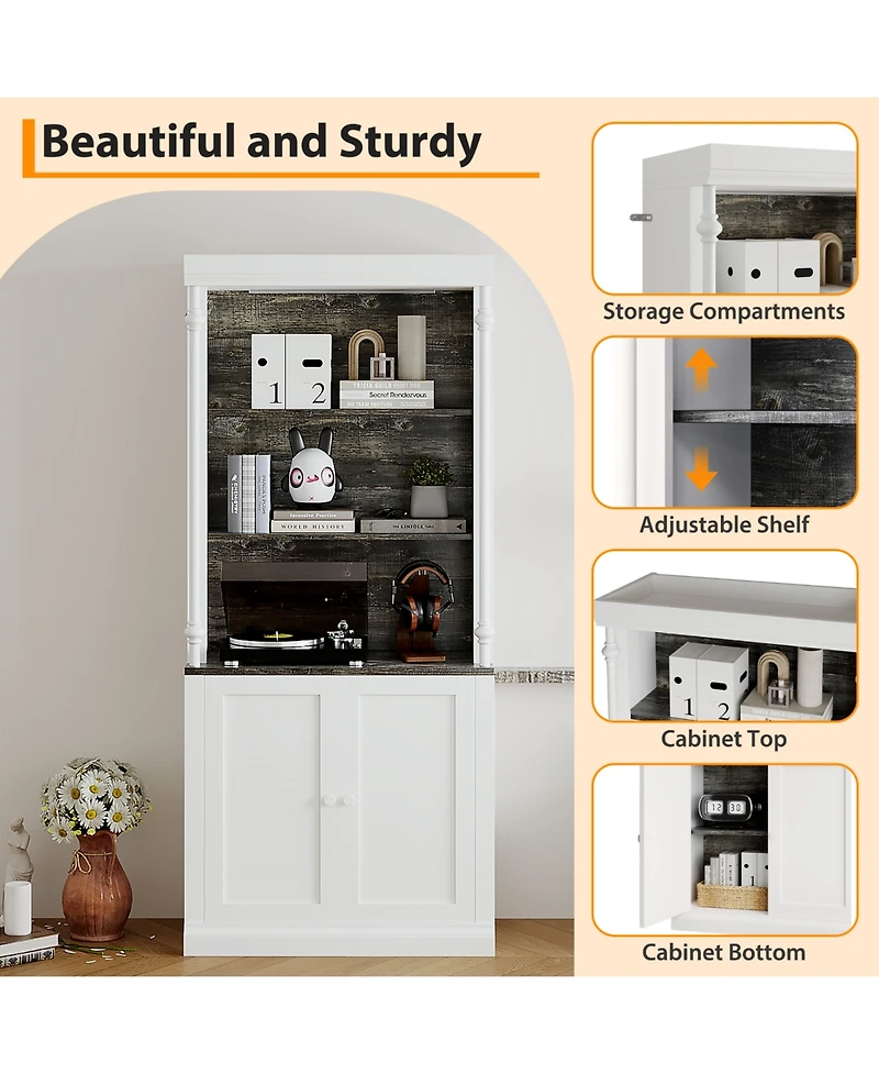 homfan Led Display Storage Cabinet with Touch-Control Lighting, Adjust Shelves and Protective Doors - Durable Iron Frame Pantry or Coffee Bar Orgzr