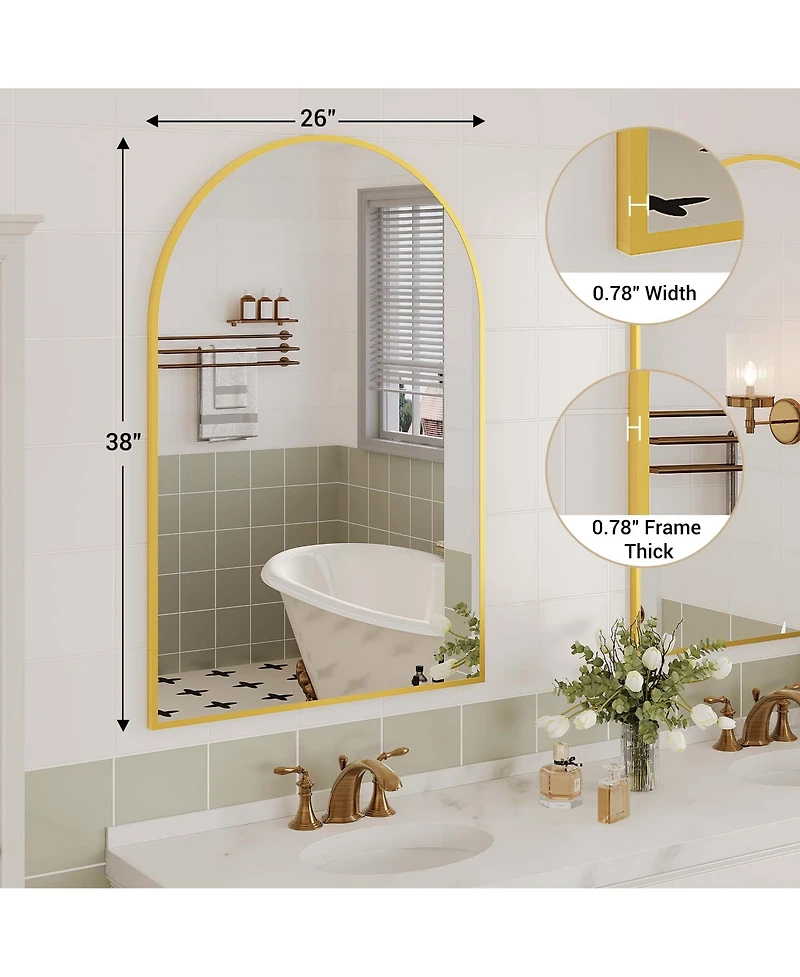 Gaomon Arched Wall Mirror, Modern Black Metal Frame Vanity Mirror for Bathroom, Bedroom, Living Room