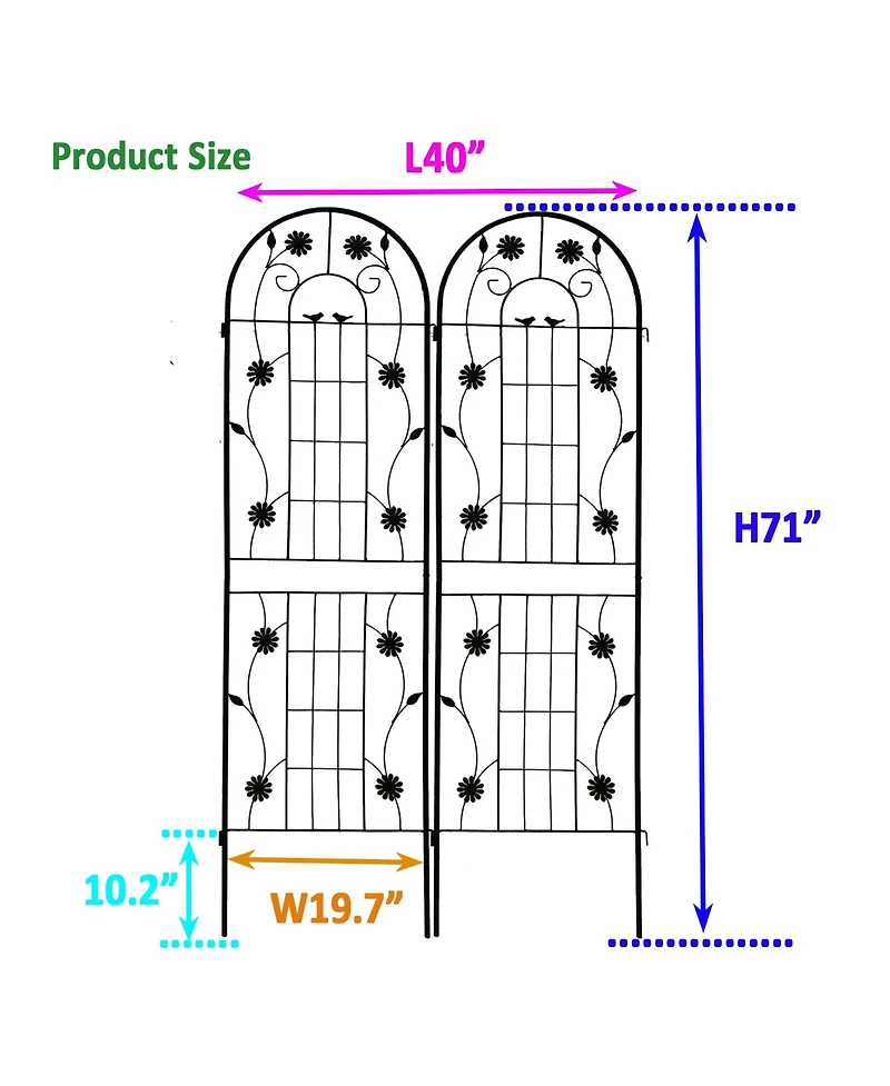 Clihome 2 Pack Metal Garden Trellis 71" x 19.7" Rustproof Trellis for Climbing Plants Outdoor Flower Support