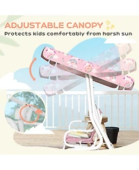 Qaba Kids Porch Swing with 2-Seater, Safety Belts, Adjustable Canopy