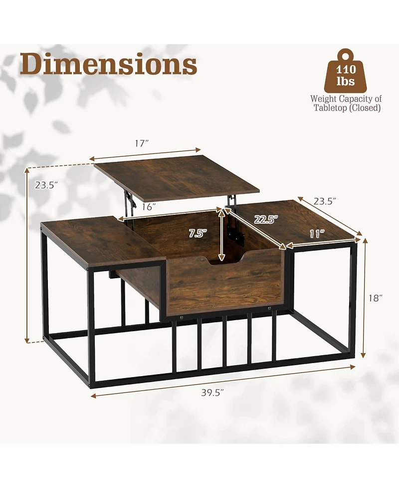 Gymax Lift Top Coffee Table Modern Center Table Accent Tea Table for Living Room
