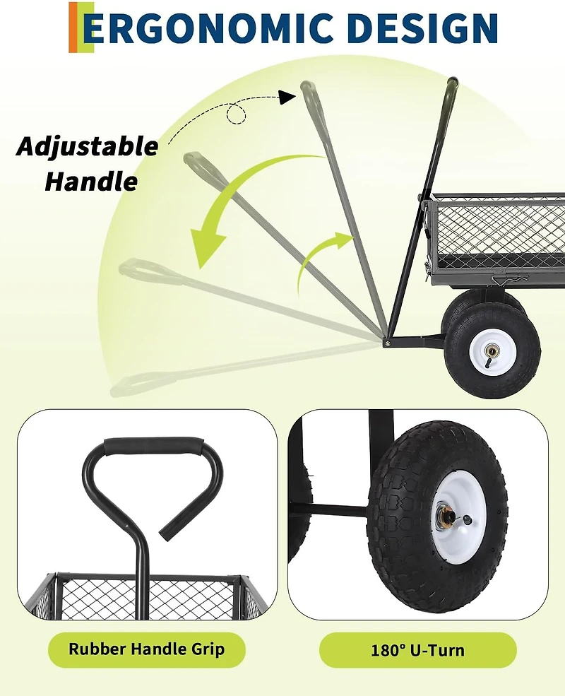 gaomon 400 lbs Heavy Duty Steel Garden Cart with Removable Mesh Sides 10in All-Terrain Pneumatic Tires 180 Rotating Handle Utility Wagon