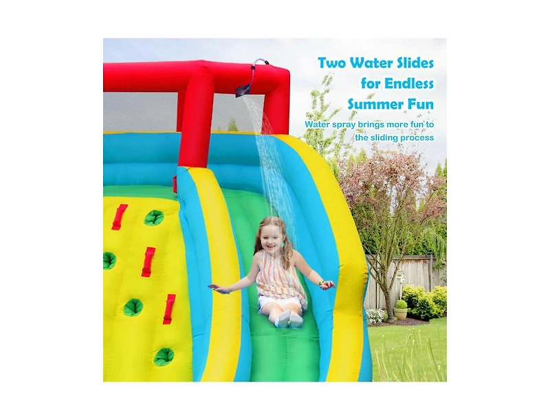 Slickblue Kids Inflatable Water Slide Bounce House with Climbing Wall With Blower