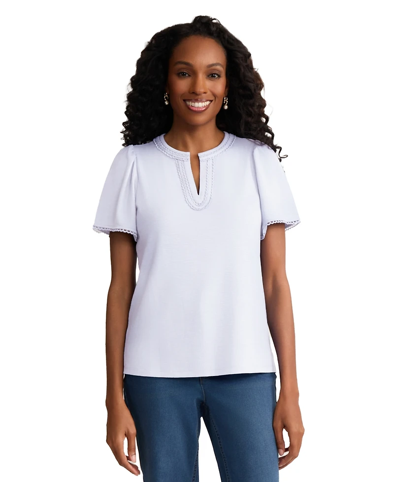 Jones New York Petite Short-Sleeve Split Neck Top
