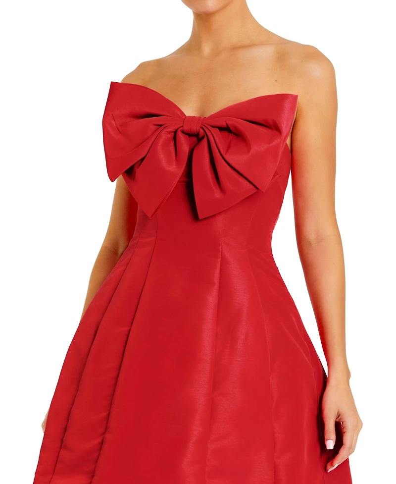 Mac Duggal Women's Strapless Oversized Bow Fit and Flare Mini Dress