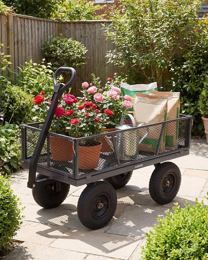 gaomon 1200 lbs Heavy Duty Steel Garden Cart with Removable Mesh Sides 13in All-Terrain Pneumatic Tires Utility Wagon with 180 Rotating