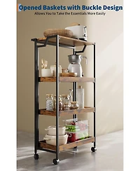 gaomon Large 4-Tier Collapsible Wooden Storage Shelf with Locking Wheels 100 lbs Capacity No Assembly Required Space-Saving Organizer
