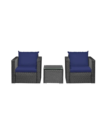 Clihome 3 Pieces Patio Wicker Conversation Set with Thick Removable Cushions