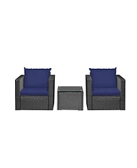 Clihome 3 Pieces Patio Wicker Conversation Set with Thick Removable Cushions