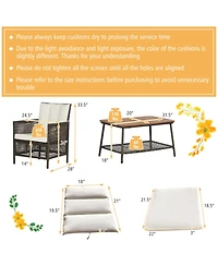 Clihome 5 Pieces Patio Rattan Furniture Set Cushioned Sofa Wooden Tabletop