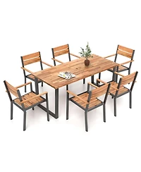 Clihome 7 Pieces Acacia Wood Patio Dining Set with Metal Frame and 2 Inches Umbrella Hole