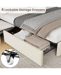 gaomon Velvet Upholstered Platform Bed with 4 Drawers - Adjustable Headboard, No Box Spring Needed, Easy Assembly