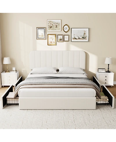 gaomon Velvet Upholstered Platform Bed with 4 Drawers - Adjustable Headboard, No Box Spring Needed, Easy Assembly