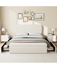 gaomon Velvet Upholstered Platform Bed with 4 Drawers - Adjustable Headboard, No Box Spring Needed, Easy Assembly