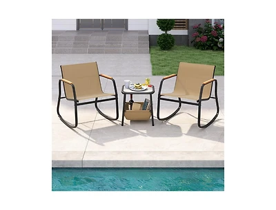 Boyel Living 3 Piece Rocking Bistro Chairs and Side Table Set with Storage Bag