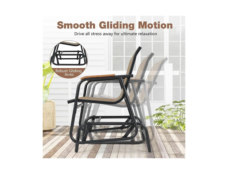 Boyel Living 3-Piece Outdoor Glider Bistro Set with Tempered Glass Top and Metal Frame, Coffee