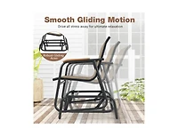 Boyel Living 3-Piece Outdoor Glider Bistro Set with Tempered Glass Top and Metal Frame, Coffee
