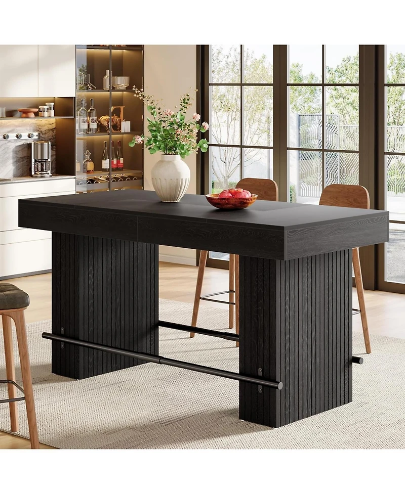 Tribesigns 62.2'' Dining Table for 4-6, Kitchen with Footrest, Counter Height Room Table, High Top Bar