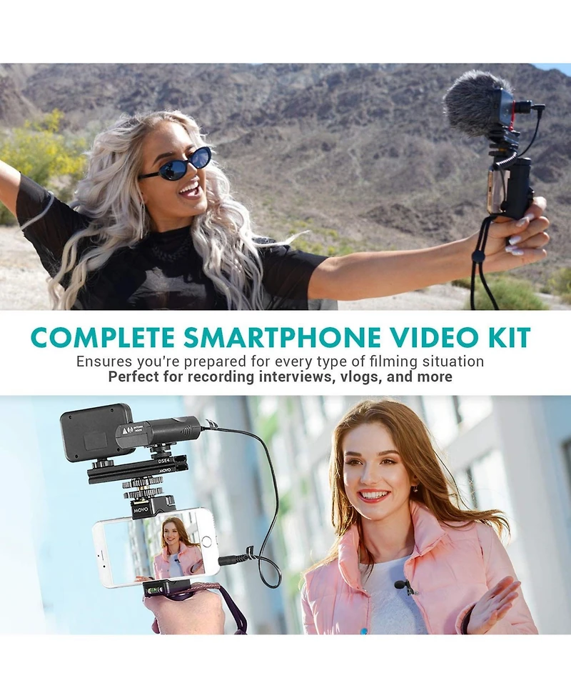 Movo V8 Huge Vlogging Kit for iPhone with Tripod, Grip, Microphones, Led Lights, and Wireless Remote