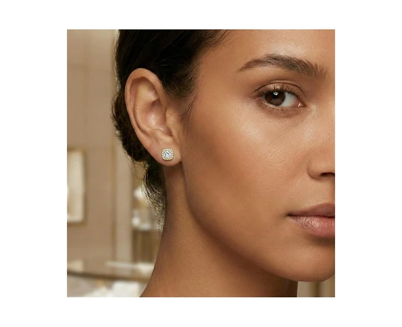 Cubic Zirconia Sterling Silver Rhodium Plated Green Square Shape Assher Cut Earrings