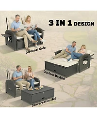 Outsunny Outdoor Patio Rat Daybed with Storage Ottoman