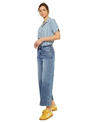 KanCan Women's Nessa High Rise Crop Wide Leg Jeans