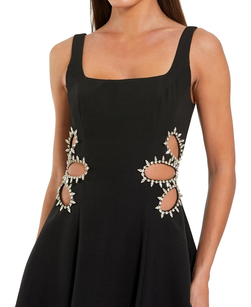 Mac Duggal Women's Sleeveless Crepe Rhinestone Cutout Midi Dress