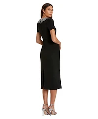 Mac Duggal Petite Rhinestone Embellished Short Sleeve Sheath Dress