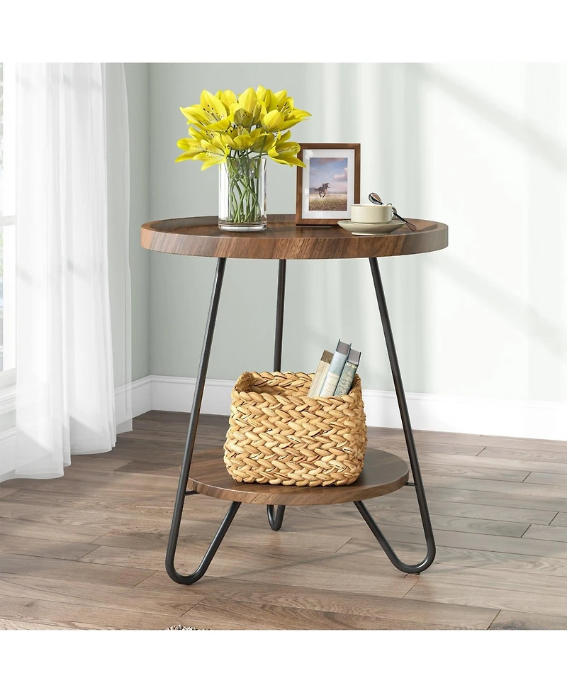 Slickblue 2-Tier Round End Table, Accent Side Table with Metal Legs