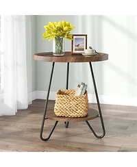 Slickblue 2-Tier Round End Table, Accent Side Table with Metal Legs
