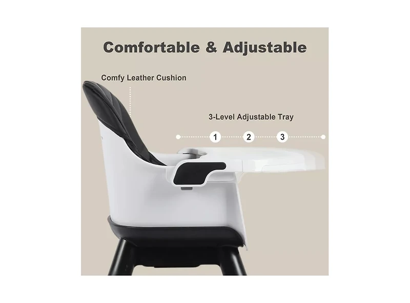Kinder King Baby 7-in-1 Convertible High Chair with Removable Tray and 5-Point Harness