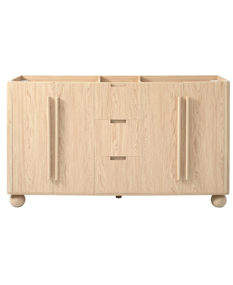 Sillysis 58 Inch Double Sink Bathroom Vanity Cabinet, Modern Wood Grain Freestanding, Soft Close Drawers, Cabinet Base Only