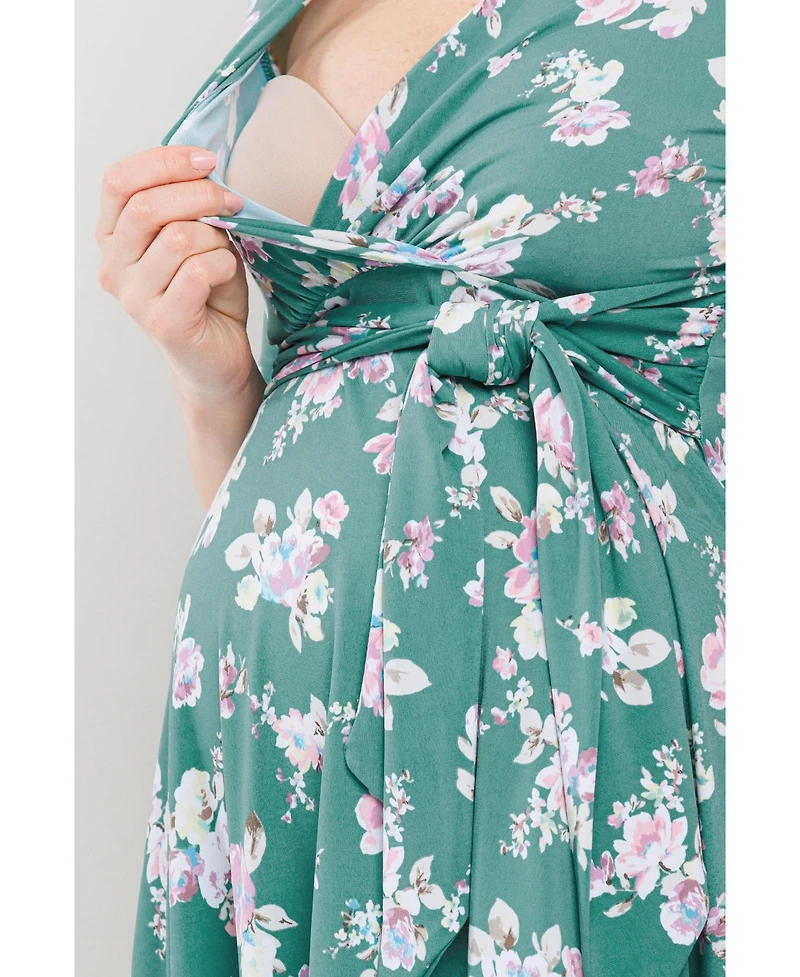 Hello Miz Maternity Floral V Neck Wrap Nursing Dress with Tie Waist