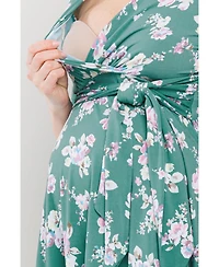 Hello Miz Maternity Floral V Neck Wrap Nursing Dress with Tie Waist