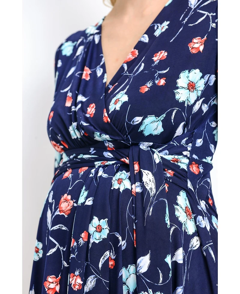 Hello Miz Maternity Floral Short Sleeve Nursing Dress with Waist Tie