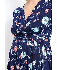 Hello Miz Maternity Floral Short Sleeve Nursing Dress with Waist Tie