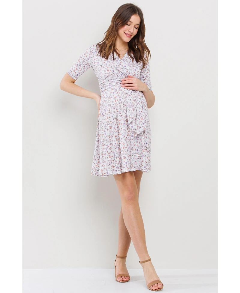 Hello Miz Maternity Floral Wrap Nursing Dress with Tie Waist