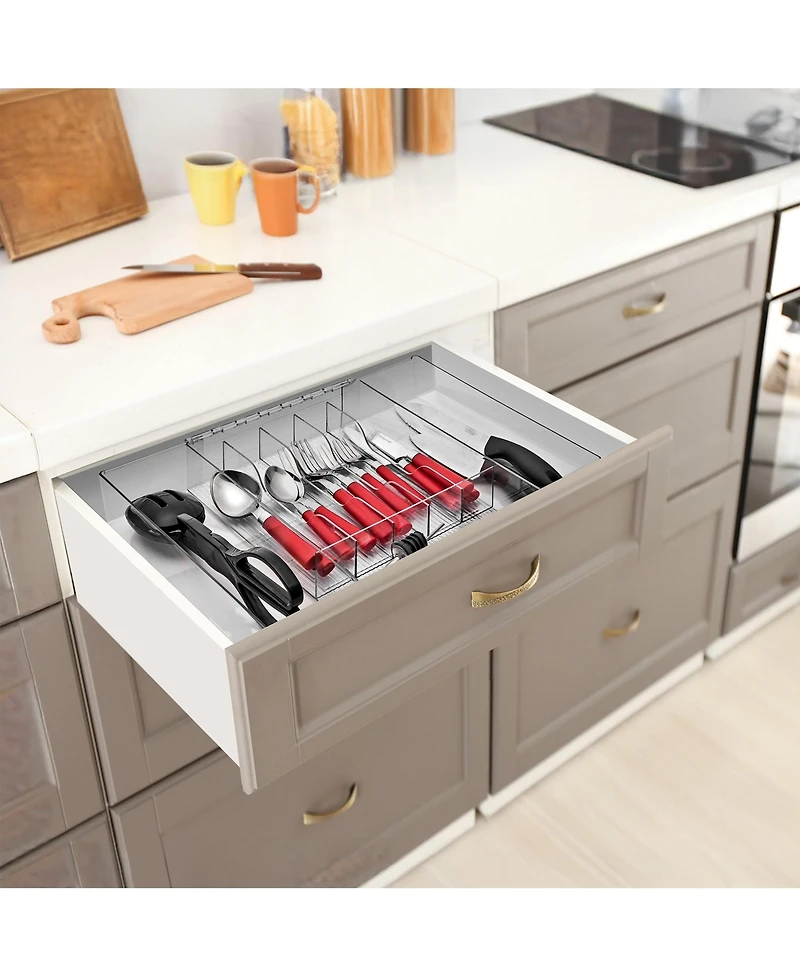 Sorbus Expandable Silverware Organizer – Multipurpose Flatware and Kitchen Storage Solution - with 6 compartments and 2 expandable slots