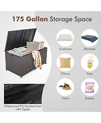 Gymax Patio 175 Gallon Rattan Wicker Storage Deck Box Container Wheels w/ Liner Garden